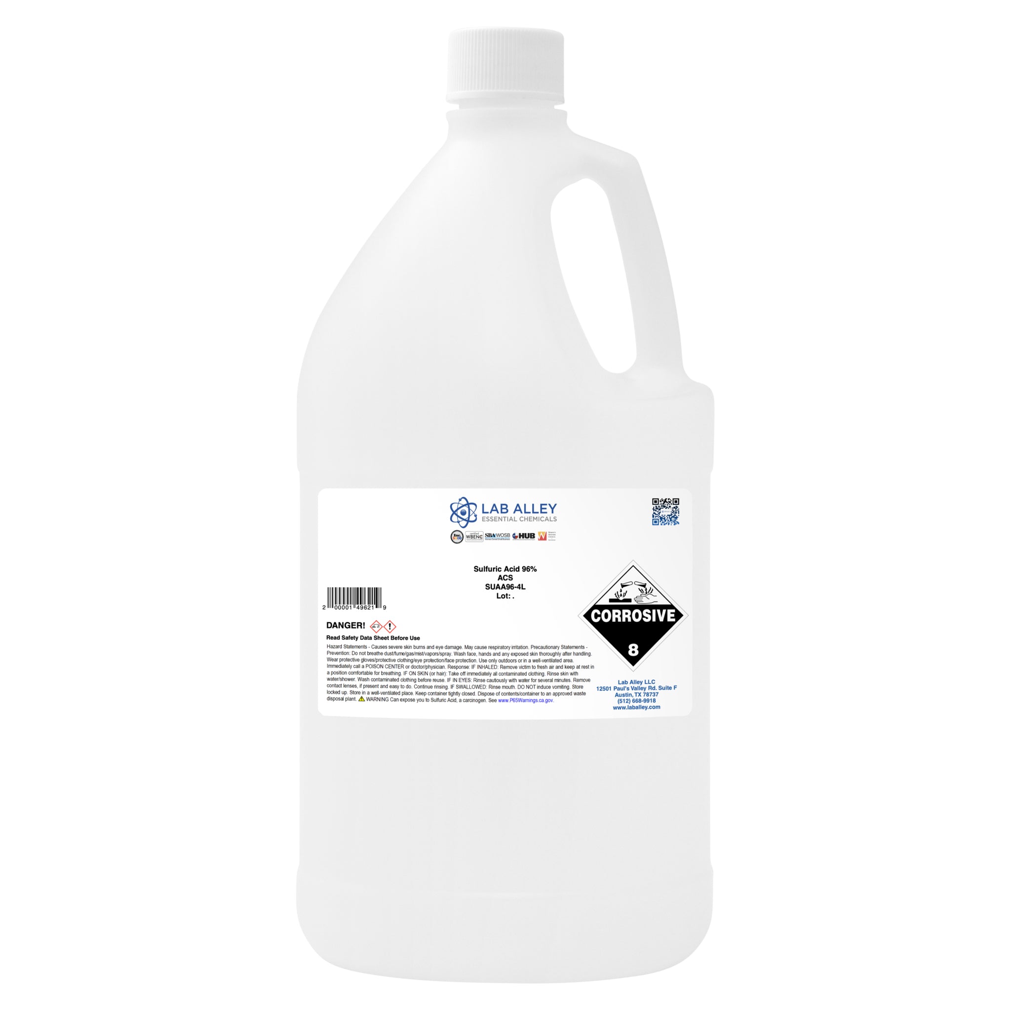 Sulfuric Acid 96% ACS Reagent Grade Solution (95-98%, Concentrated H2SO4)