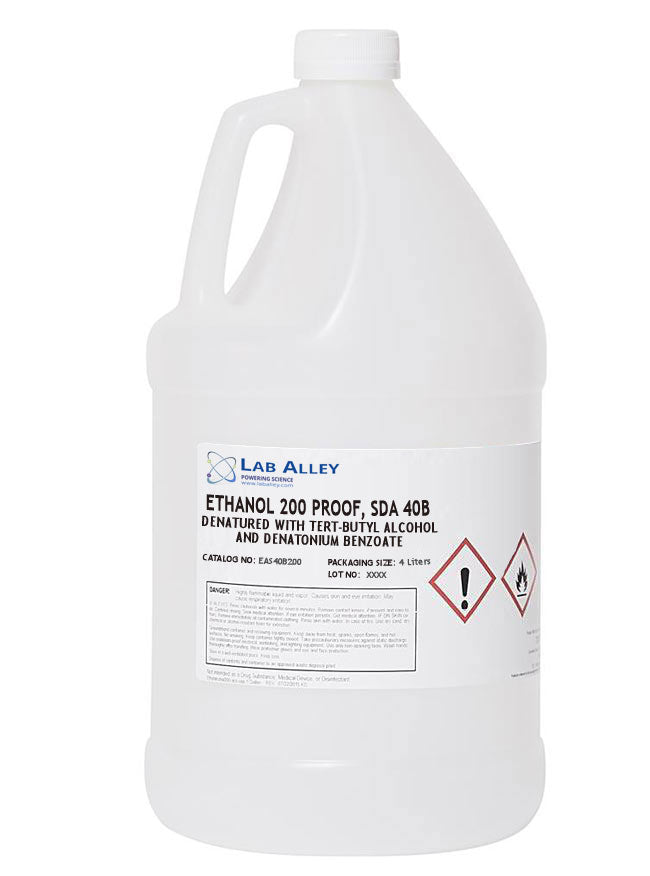 Lab Alley Ethanol 200 Proof SDA 40B Denatured Alcohol, 4 liters at laballey.com