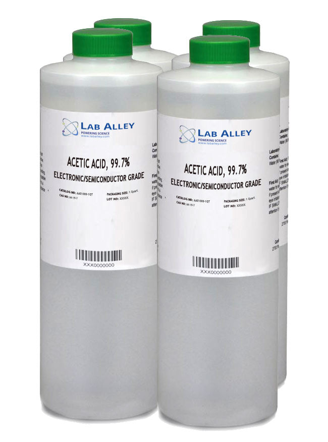 Acetic Acid, Electronic/Cleanroom Grade, 99.7%, 4x1 Quart Case