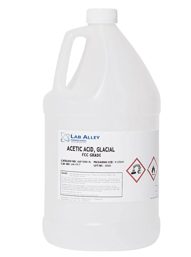 Acetic Acid, Glacial, Food Grade (FCC), Kosher, 4 Liters