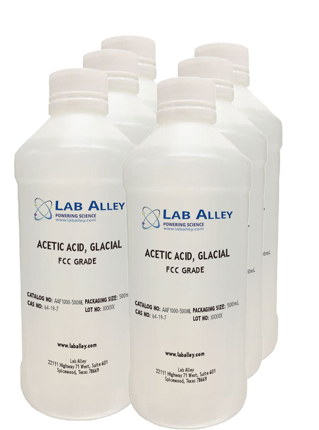 Acetic Acid, Glacial, Food Grade (FCC), Kosher, 6x500 mL
