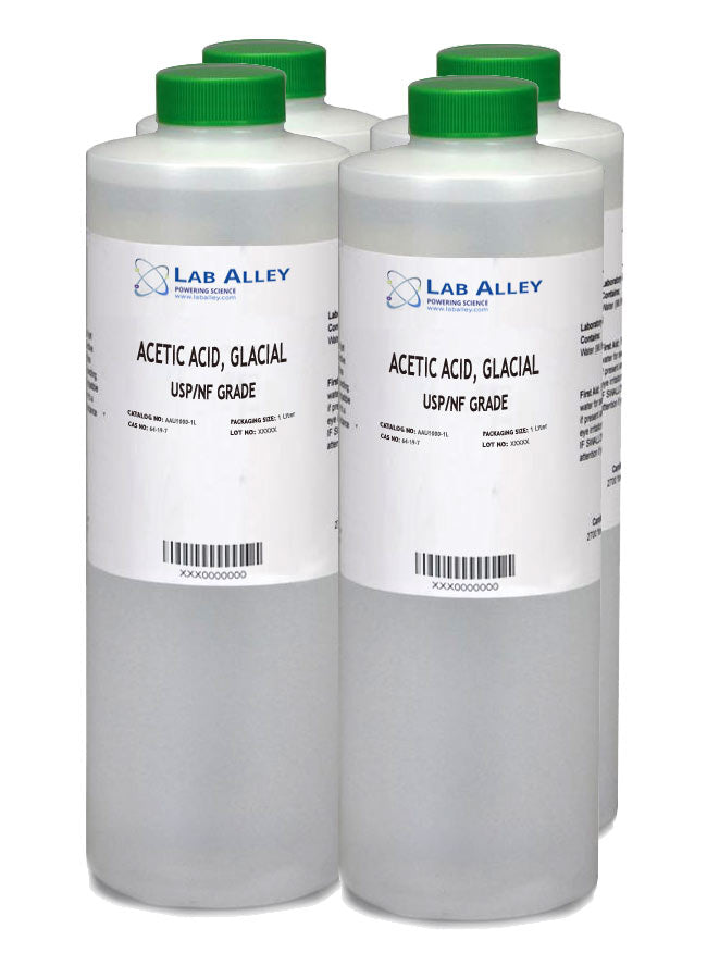 Acetic Acid, Glacial, USP/NF Grade, 4x1 Liter Case. Does NOT require Hazmat fee.