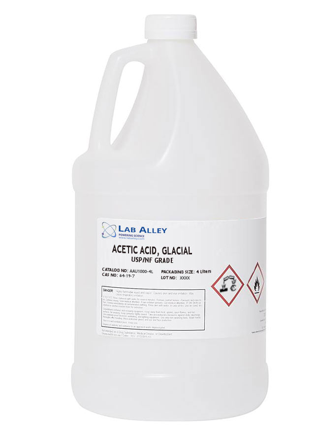 Acetic Acid, Glacial, USP/NF Grade, 4 Liter. Requires Hazmat fee.