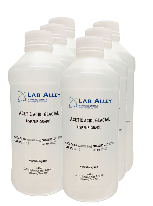 Acetic Acid, Glacial, USP/NF Grade, 6x500 mL Case. Does NOT require Hazmat fee.
