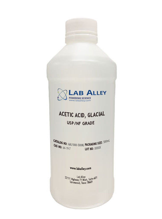 Acetic Acid, Glacial, USP/NF Grade, 500 mL. Does NOT require Hazmat fee.