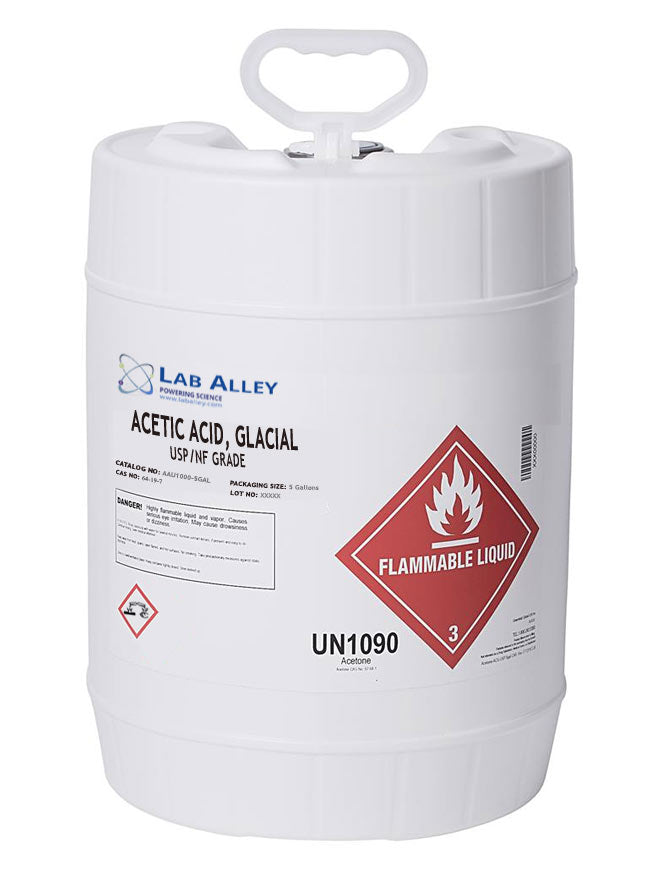 Acetic Acid, Glacial, USP/NF Grade, 5 Gallon Pail. Requires Hazmat fee.