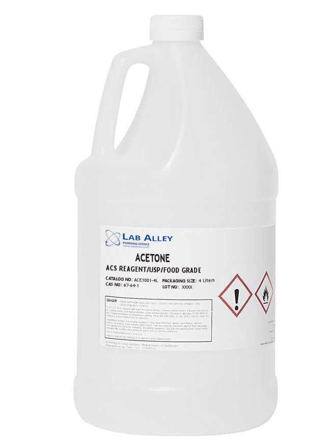 Lab Alley Acetone ACS Reagent USP Food Grade 100%,  4 Liter