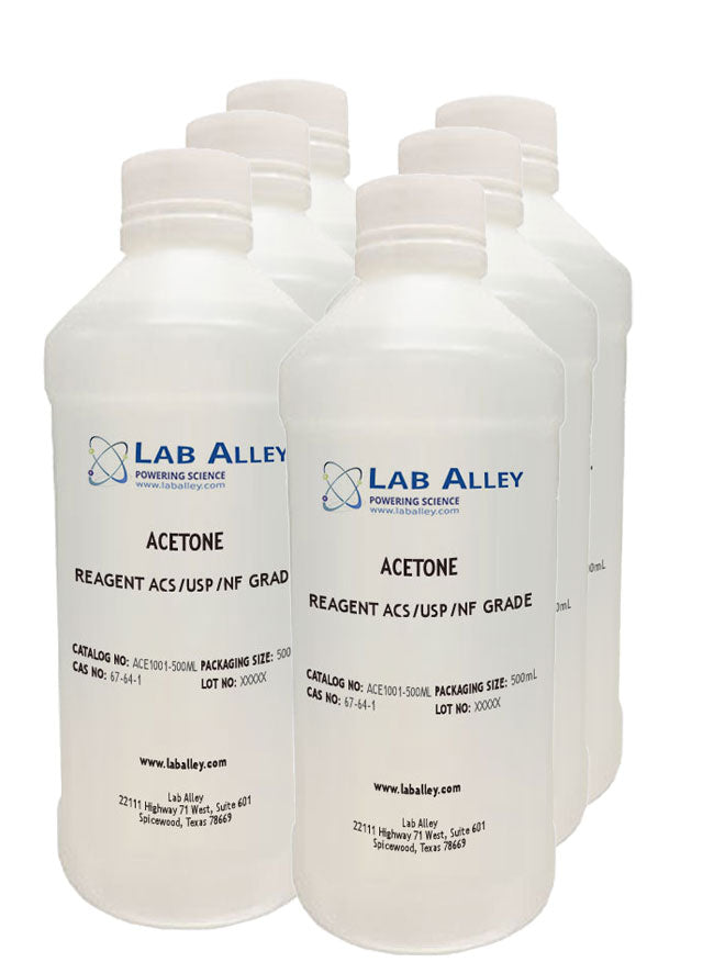Lab Alley Acetone 100% ACS Reagent USP Food Grade, 6x500mL