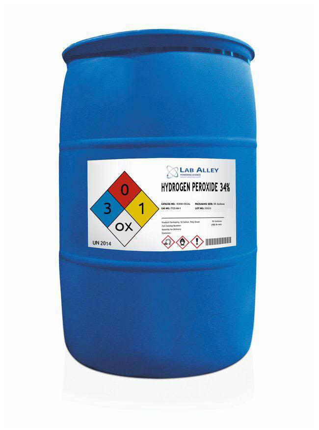 Hydrogen Peroxide Diluted 34% Food Grade,  55 Gallon Drum