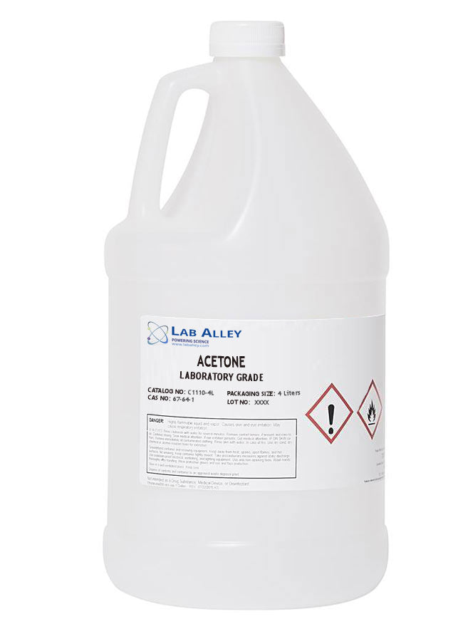 Acetone, Lab Grade, 100%, 4 Liters