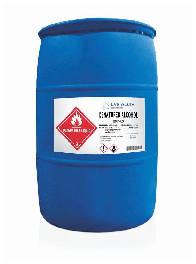 Ethanol 190 Proof 95% Denatured Alcohol 55 Gallon Drum, Poly