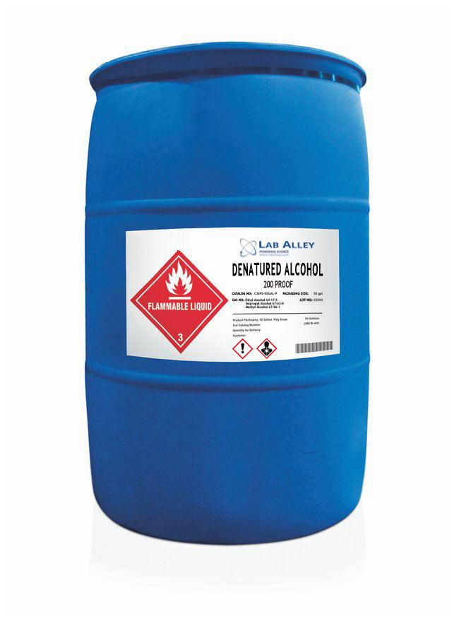 LabAlley 200 Proof Ethanol Denatured Alcohol, 55 Gallon Poly Drum