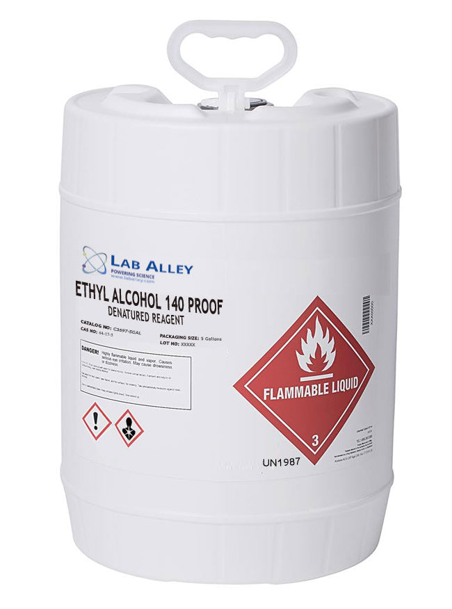 Ethyl alcohol denatured alcohol 140 proof, 5 Gallons