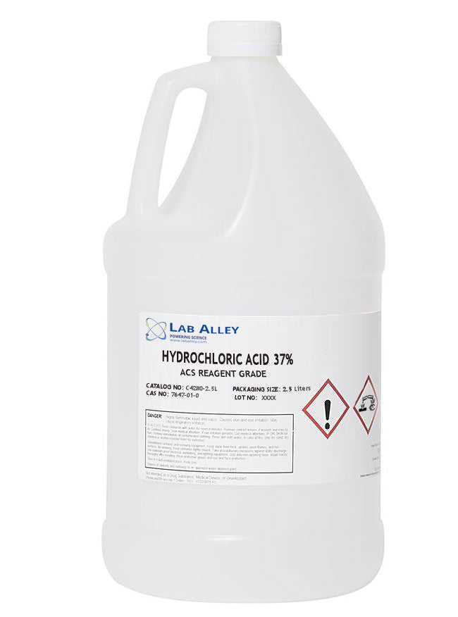 Hydrochloric Acid, ACS Reagent Grade, 37%, 2.5 Liters