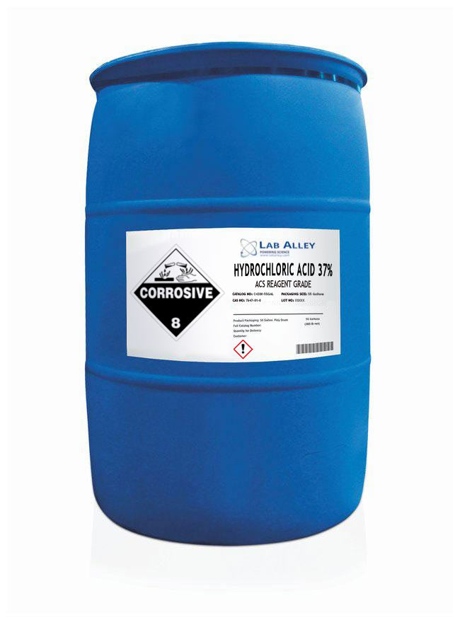 Hydrochloric Acid, ACS Reagent Grade, 37%, 55 Gallons