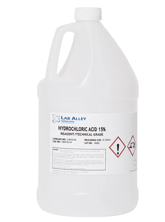 Hydrochloric Acid, A.R./Technical Grade, 15%, 4 Liters
