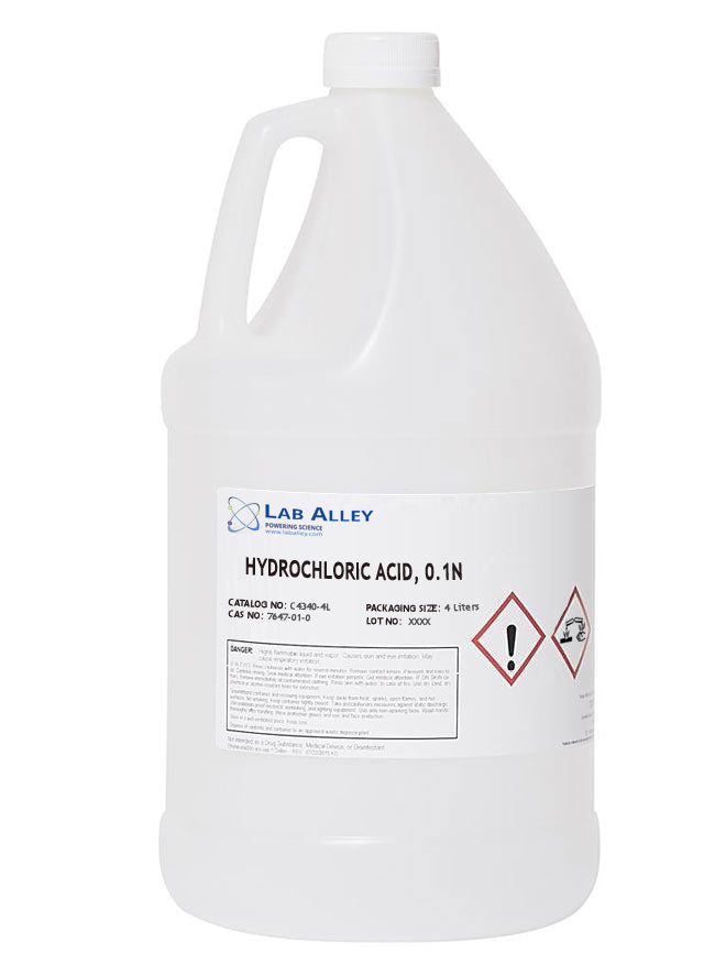 Hydrochloric Acid, 0.1N, 4 Liters