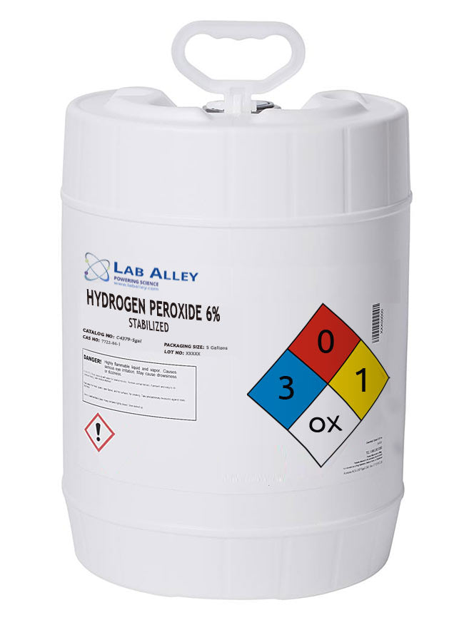 Hydrogen Peroxide, Lab Grade, 6% Stabilized, 5 Gallon