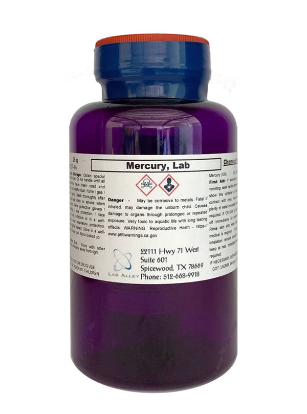 Mercury Metal, Lab Grade, 99.99%, 25 Grams