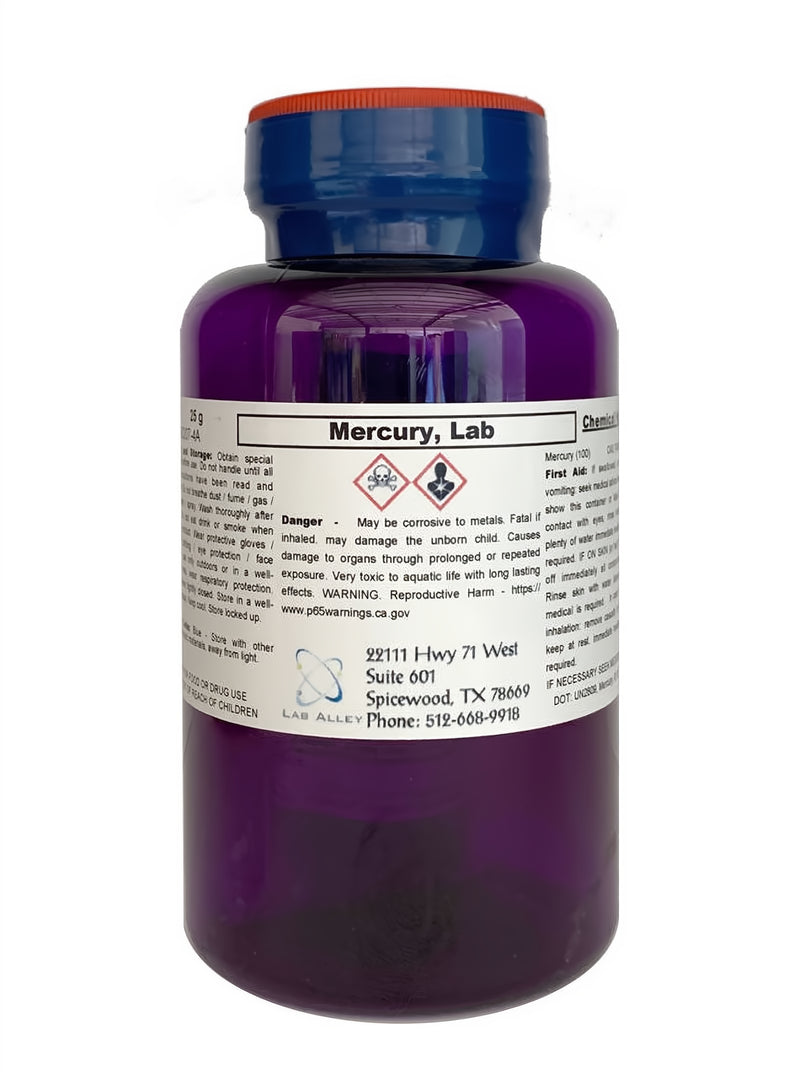Mercury Metal 99.99% Lab Grade, 25 Grams