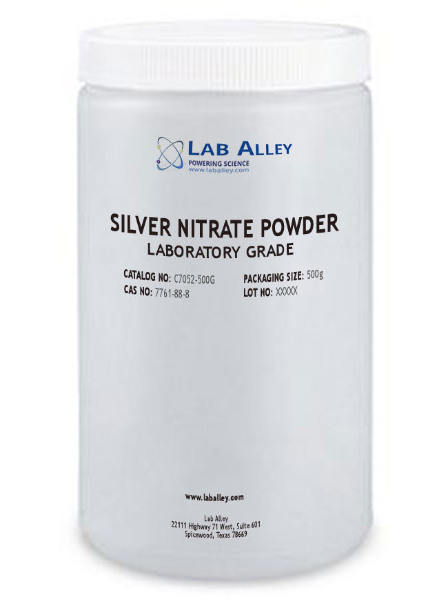 Silver Nitrate Powder, Lab Grade, 99%, 500 Grams