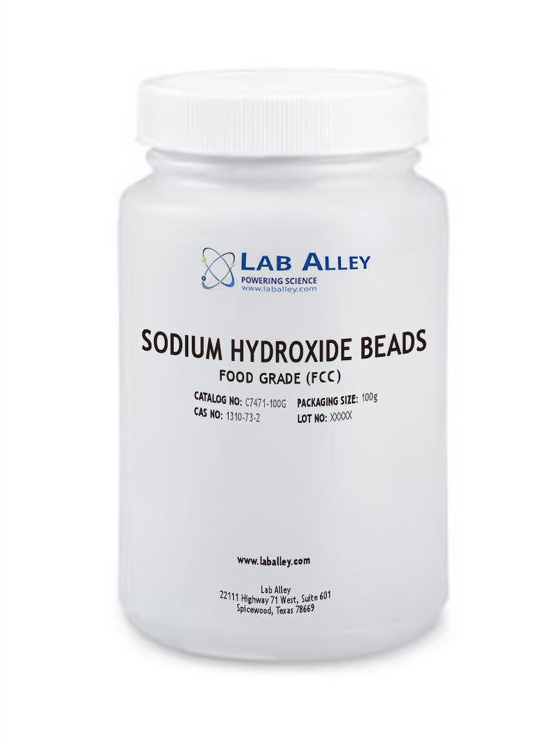 Sodium Hydroxide Beads, Food Grade (FCC), 100g