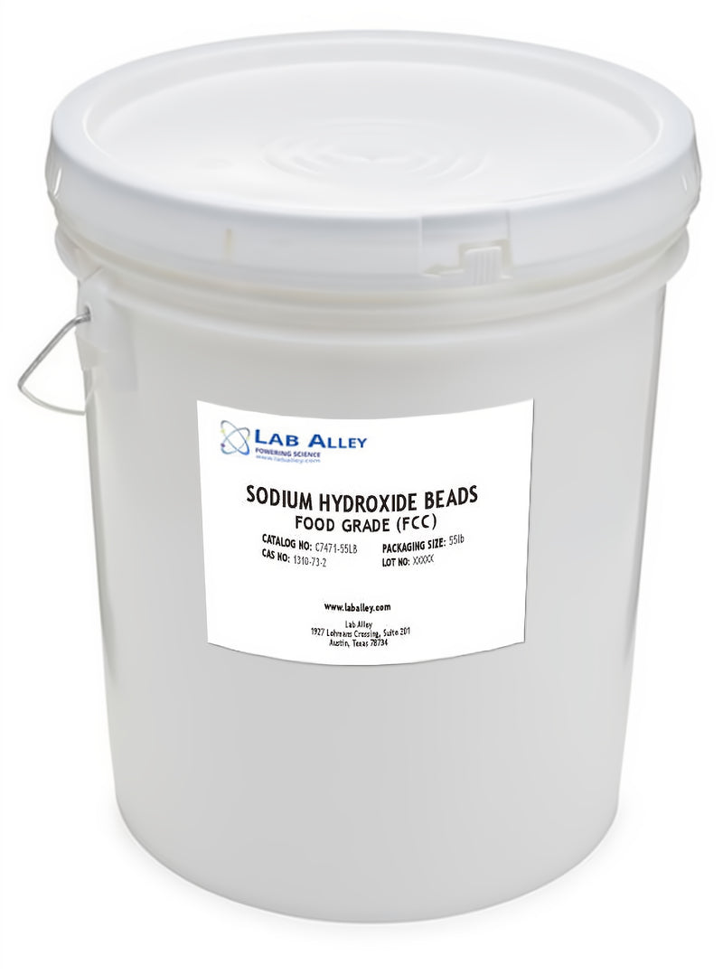 Sodium Hydroxide Beads, Food Grade (FCC), 55lb