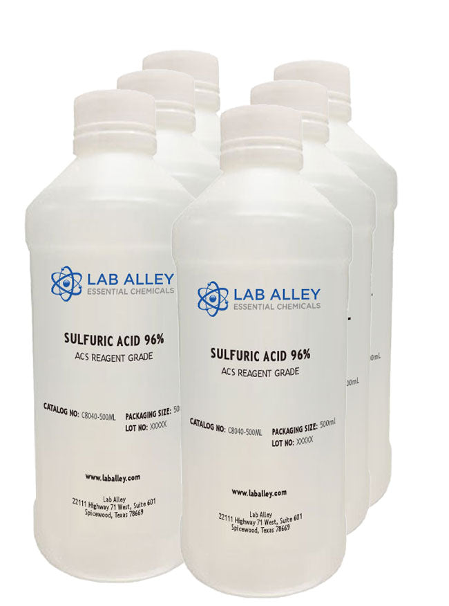 Sulfuric Acid 96% ACS Reagent Grade Solution (95-98%, Concentrated H2SO4), 6 x 500mL Case
