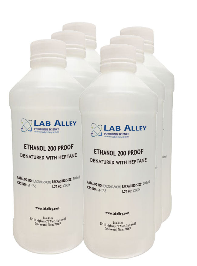 Lab Alley Ethanol 100 Proof 100% Denatured With Heptane for Botanical Extraction, 6x500ml