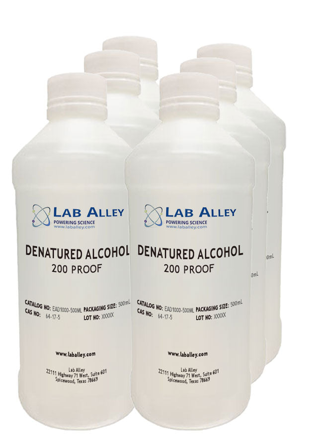 Lab Alley Denatured Ethyl Alcohol 200 Proof (100%), 6x500mL