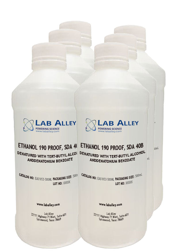 Lab Alley SDA-40B Ethanol 190 Proof (95%), 6x500mL