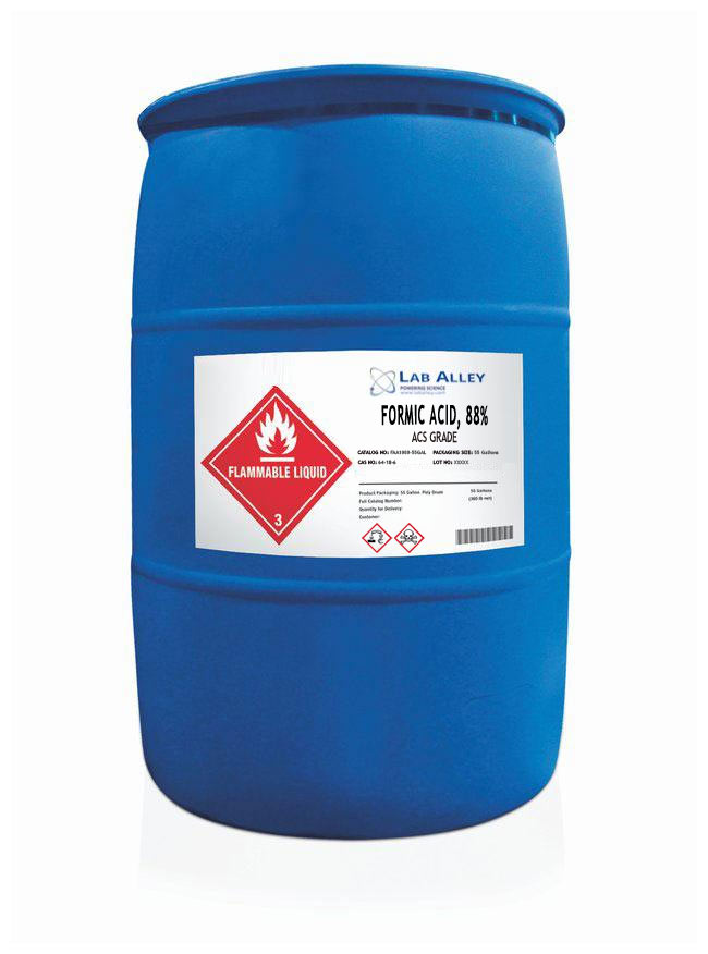 Formic Acid, ACS Grade, 88%, 55 Gallons