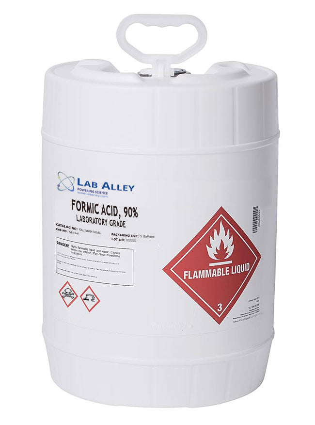 Formic Acid, Lab Grade, 90%, 5 Gallons