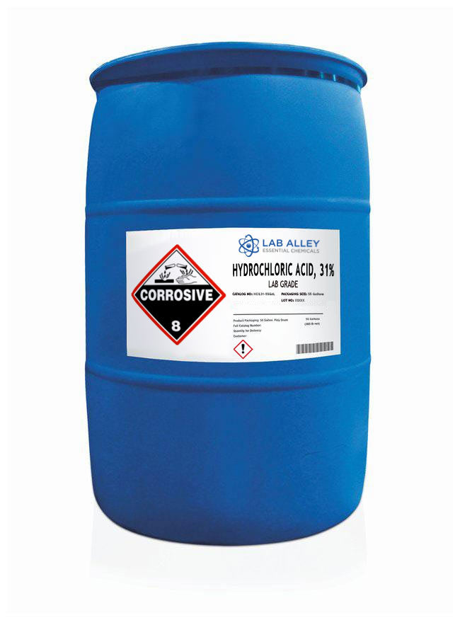 Hydrochloric Acid 31%, Lab Grade, 55 Gallons