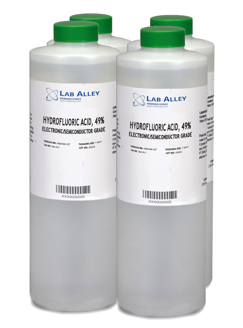 Hydrofluoric Acid, Electronic Grade / Semiconductor Grade, 49%, 4x1 Quart