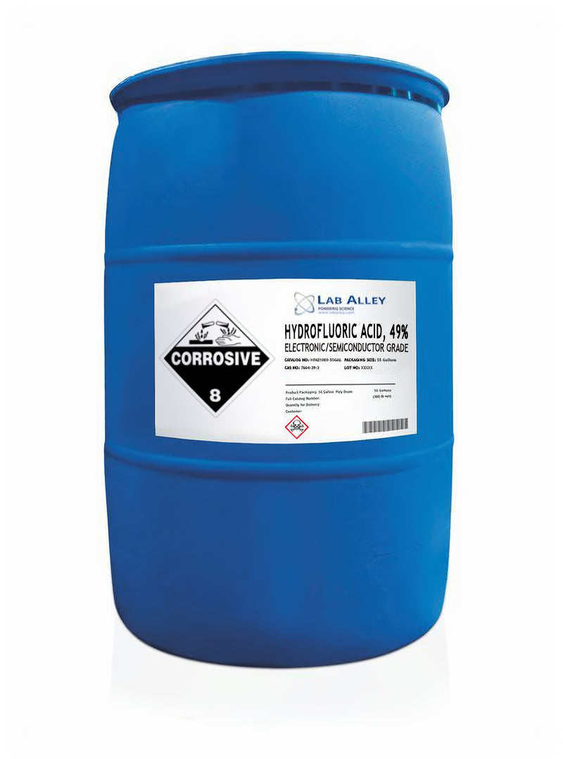 Hydrofluoric Acid, Electronic Grade / Semiconductor Grade, 49%, 5 Gallons