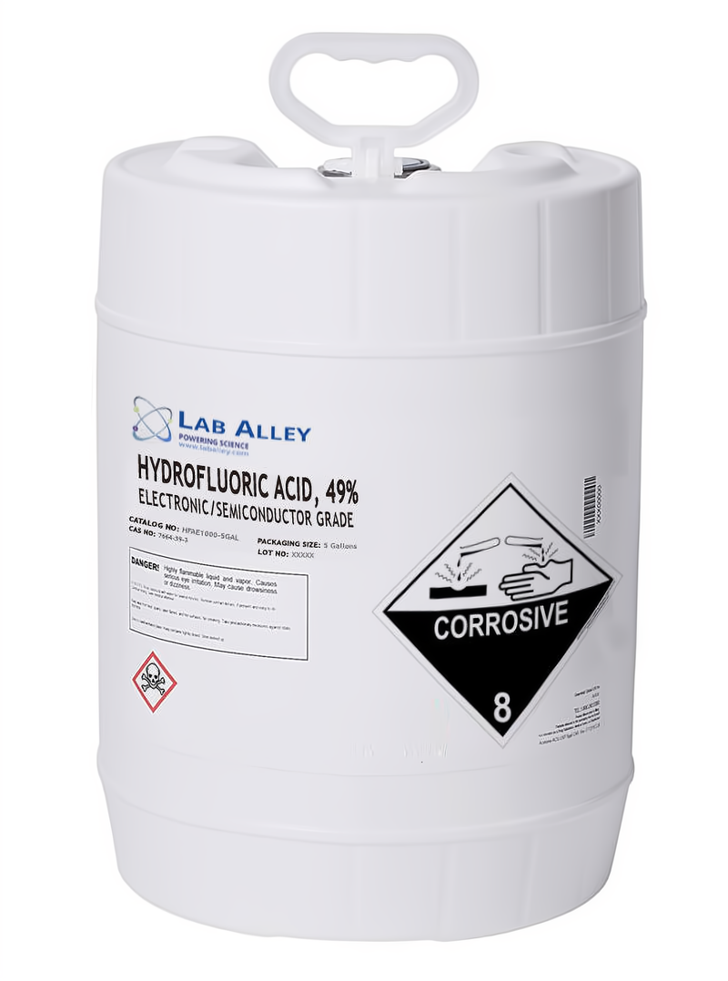 Hydrofluoric Acid, Electronic Grade / Semiconductor Grade, 49%, 55 Gallons