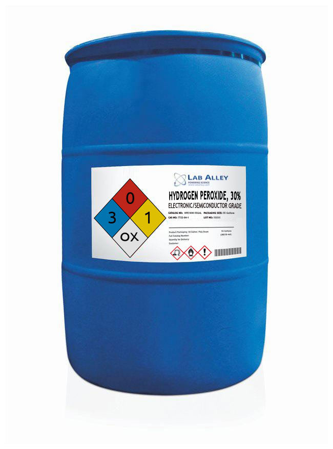 Hydrogen Peroxide 30% Solution, Electronic/Cleanroom Grade, 55 Gallons