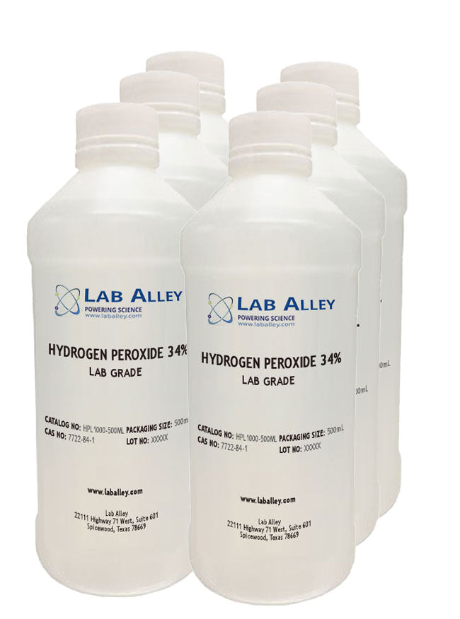 Hydrogen Peroxide 34%, Lab Grade, 6x500mL