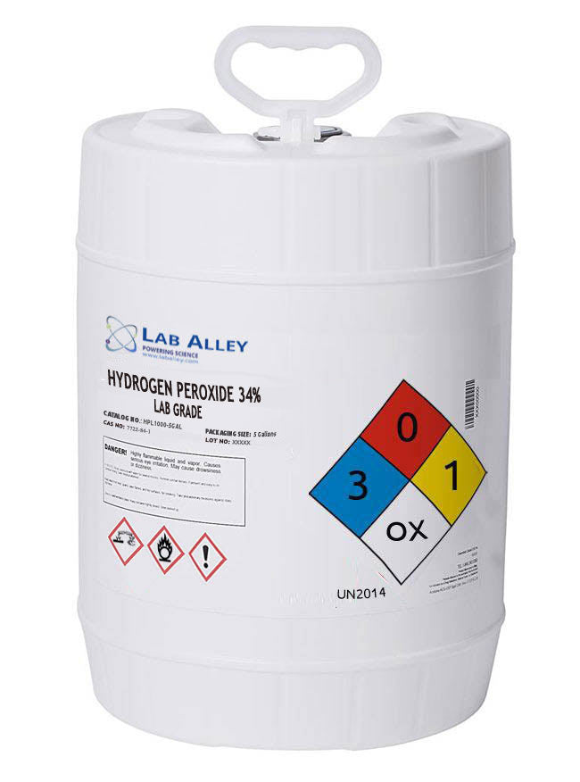 Hydrogen Peroxide 34%, Lab Grade, 5 Gallons