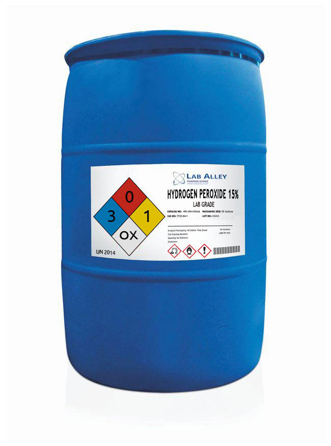 Hydrogen Peroxide, Lab Grade, 15%, 55 Gallons