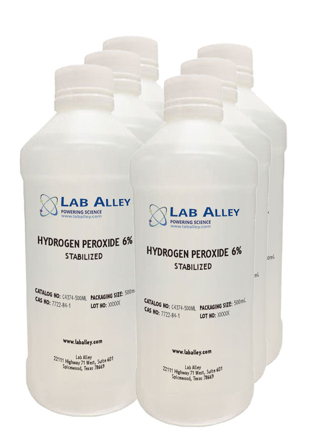 Hydrogen Peroxide, Lab Grade, 6% Stabilized, 6x500mL