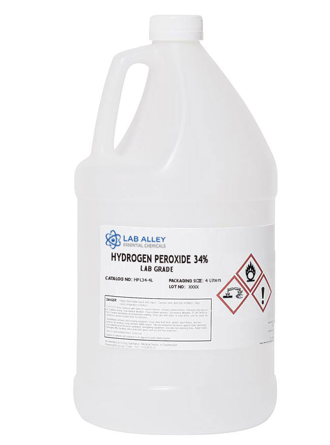 Hydrogen Peroxide 34%, Lab Grade,, 4 Liters