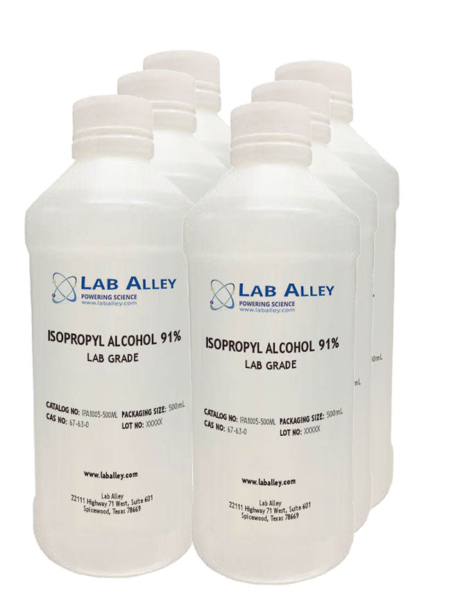 Isopropyl Alcohol, Lab Grade, 91%, 6x500mL