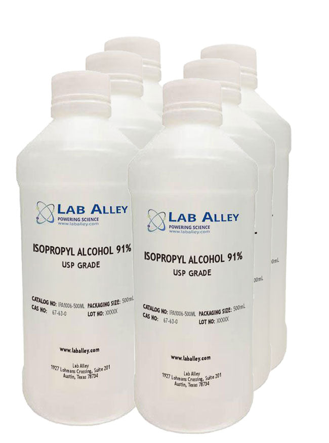 Isopropyl Alcohol, USP Grade, 91%, 6x500mL