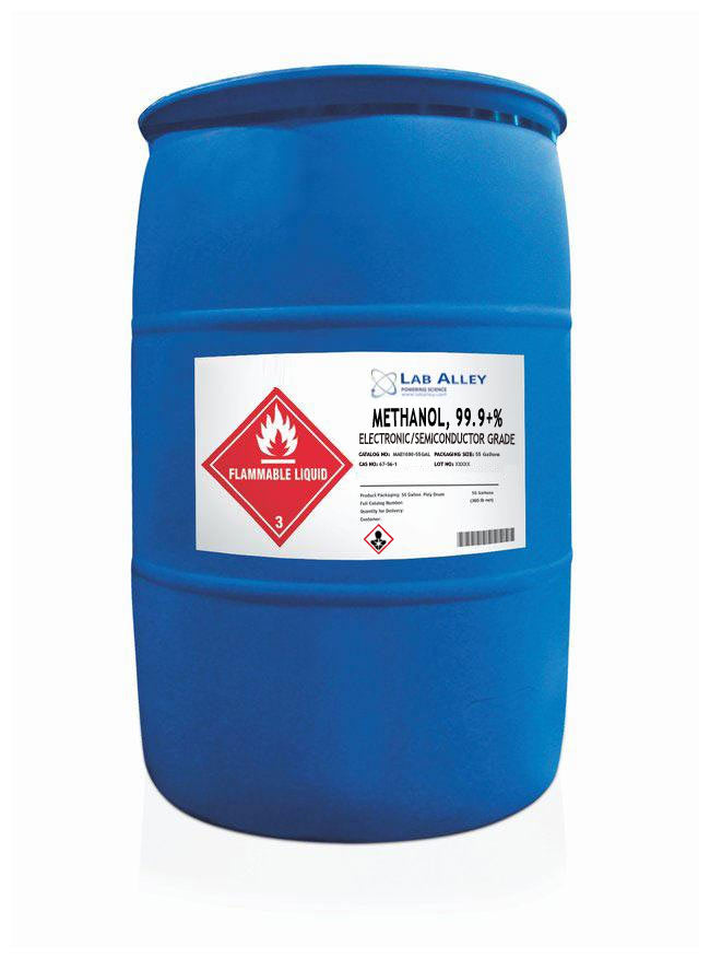 Lab Alley Brand Methanol, Electronic/Cleanroom Grade, 99.9+%, 55 Gallons drum