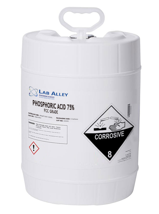 Phosphoric Acid, Food Grade (FCC), Kosher, 75%, 5 Gallons