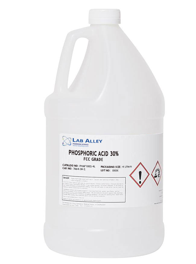 Phosphoric Acid, FCC Grade, Kosher, 30%, 4 Liters