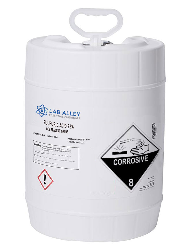 Sulfuric Acid 96% ACS Reagent Grade Solution (95-98%, Concentrated H2SO4), 5 Gallons