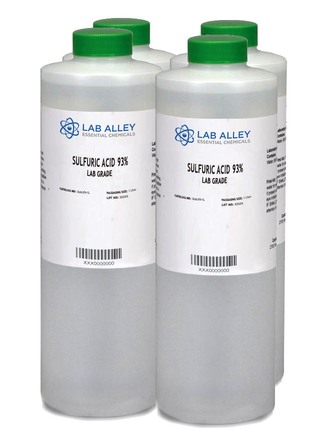 Sulfuric Acid 93% (92-94%) Solution, Lab Grade, 4 x 1 Liter Case